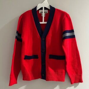 Vintage‎ Christopher Rand Red Navy Striped V-Neck Cardigan Sweater Size L